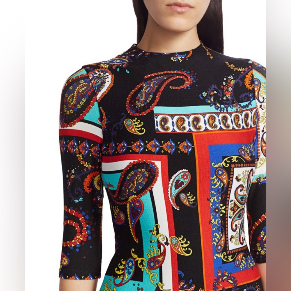 Alice + Olivia Delora Paisley Dress Black Multi Jersey Bodycon Sheath Dress. 4